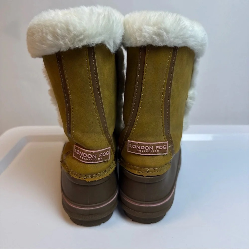 London Fog Kids Brown SnowBoots w/ Pink Accents sz 2‎ Faux Fur Winter Outdoor